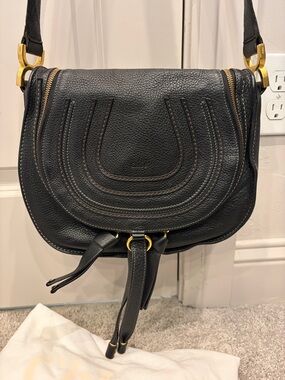 Chloe Marcie zip  Leather Saddle Bag - Black
